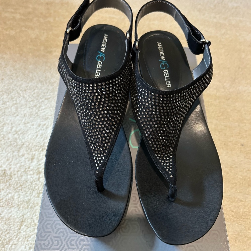 Andrew Geller Black Rhinestone Sandals